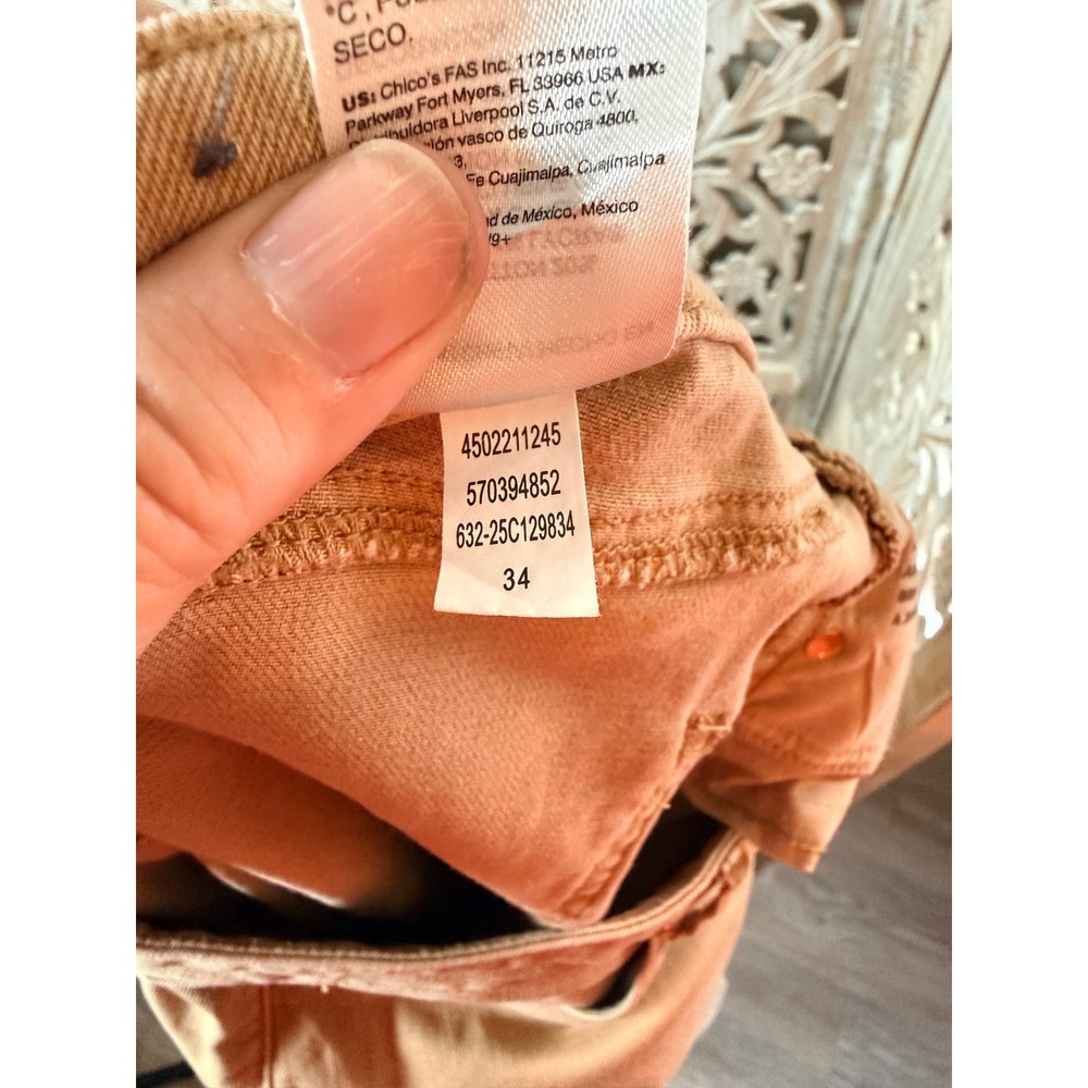 Chicos So Slimming High Rise Wide Leg Pants Tan Floral Butterfly Embroidered 3P - Picture 5 of 12